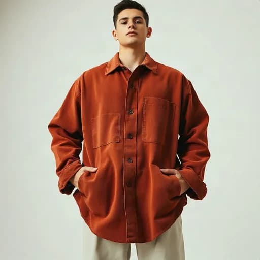 Model setengah badan memakai baju, latar studio