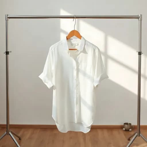 Baju di rak dengan nuansa hangat