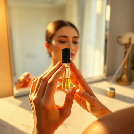 Skincare sedang dipakai model di meja rias
