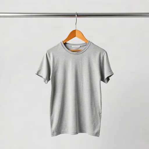 Baju digantung di rak, latar putih
